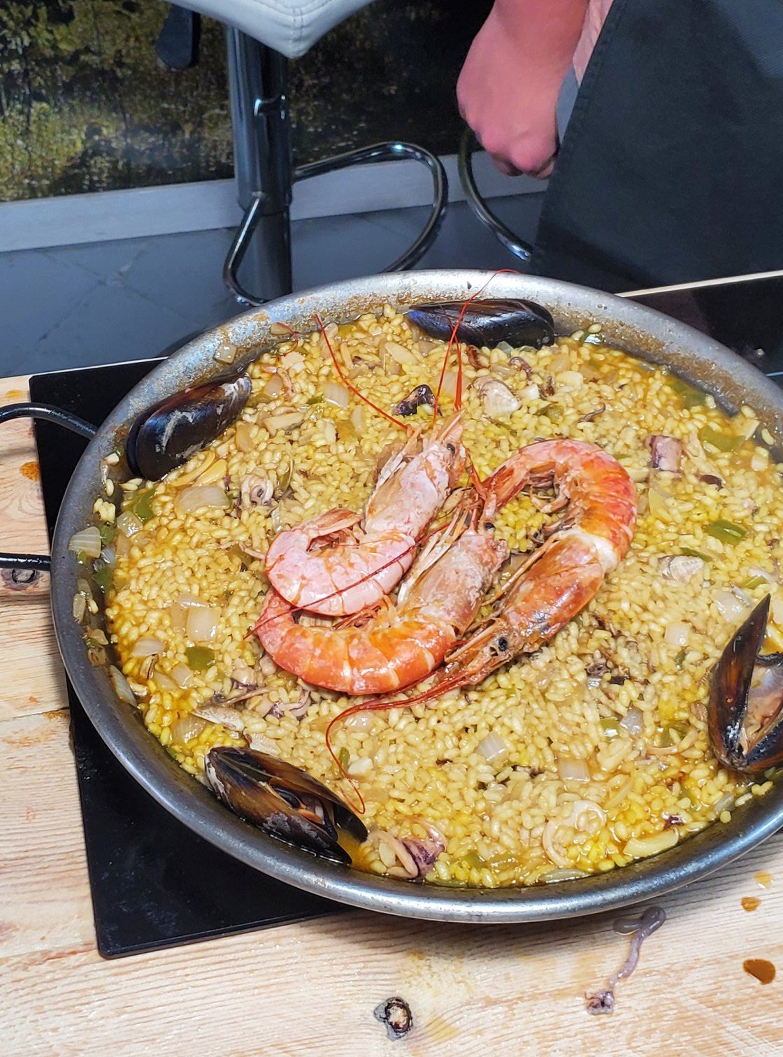 Paella made during a family cooking class in Barcelona