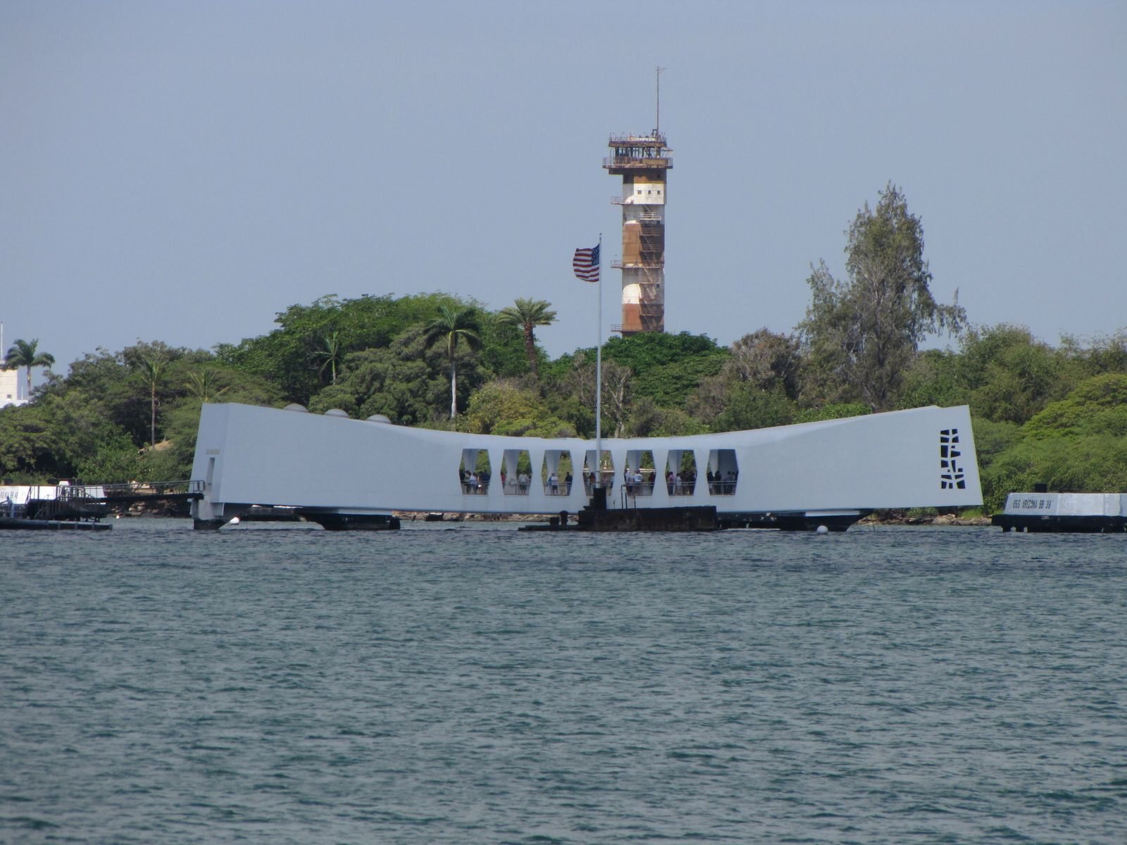 USS Arizona Memorial across the water at Pearl Harbor on Oahu