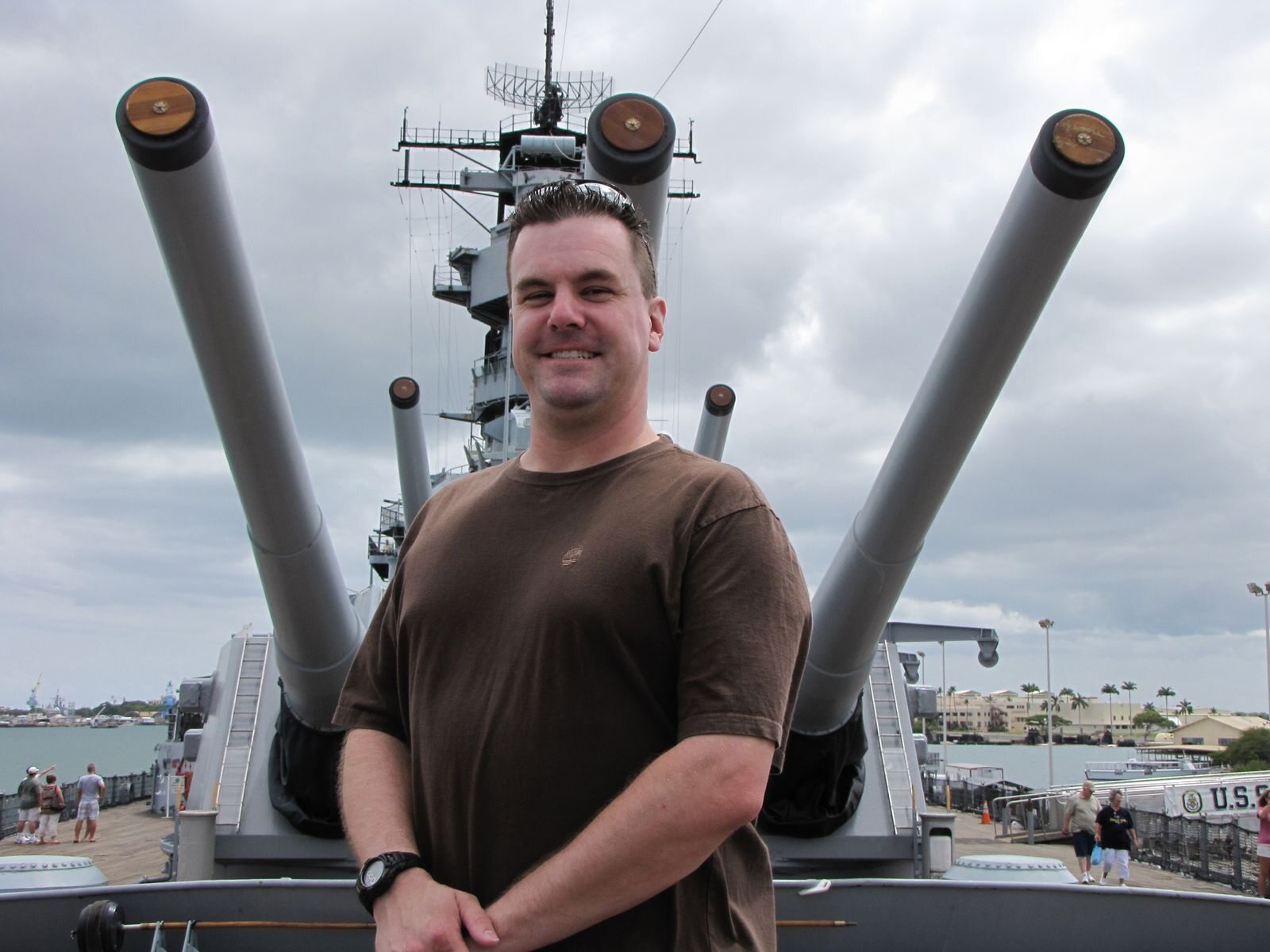 Roger on the deck of a historic battleship at Pearl Harbor