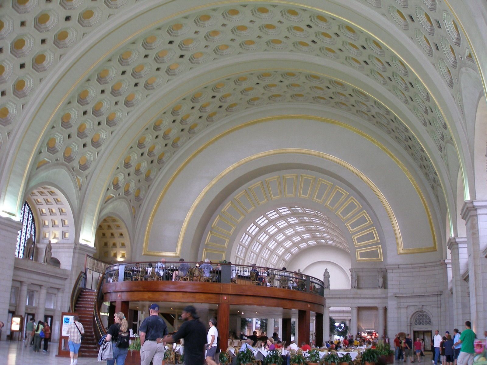 Ornate barrel-vaulted ceiling inside Washington Union Station